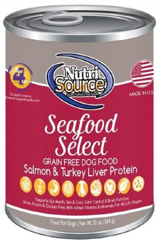NutriSource All Life Stages Formula Grain Free Seafood Select Salmon Recipe Canned, Wet Dog Food, case of 12, 13oz