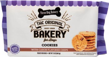 Three Dog Bakery Lick N' Crunch Sandwhich Cookies, Chocolate Chip Carob Flavor, case of 6, 13oz