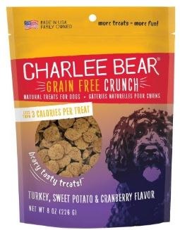 Charlee Bear Grain Free Crunch Dog Treats, Turkey, Sweet Potato, and Cranberry, 8oz