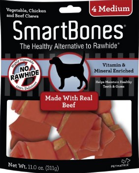 SmartBones Rawhide Free Beef Flavored Dog Chews Medium 4 pack