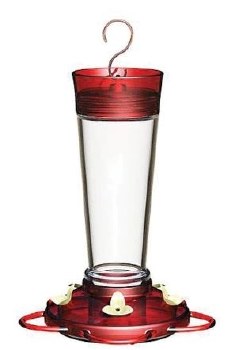 More Birds Ruby Glass Hummingbird Feeder with Ant Moat, Red, 10oz Capacity