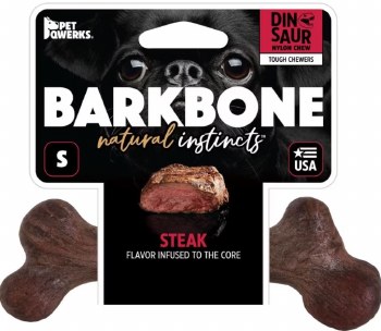 BarkBone Dinosaur Extreme Dog Chew, Steak Flavor, Made in USA, Small