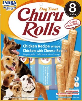 Inaba Churu Rolls Dog Treats, Chicken and Cheese, Dog Treats, .42oz, 8 Count