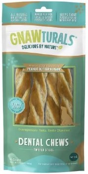 Gnawturals Dental Chews Twisted Stick, Peanut Butter, Large, 4 count