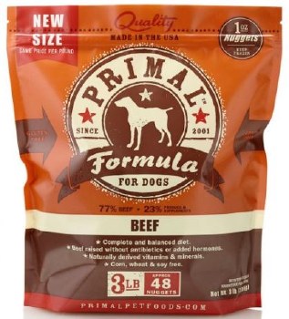 Primal Frozen Raw Beef Formula Dog Nuggets, 3lb
