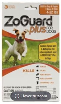 ZoGuard Plus Spot-On for Dogs, Dog Flea, 4-22lb 3 month pack