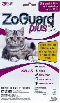ZoGuard Plus Spot-On for Cats, Cat Flea,  1.5lb 3 month pack