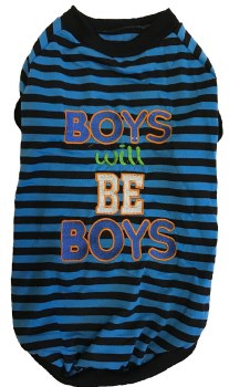 Boys Will Be Boys T-Shirt, Black and Blue Stripes, Extra Small