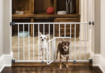 Carlson Mini Step Over Pet Gate with Small Pet Door, White, 18 inch x 27-31 inch