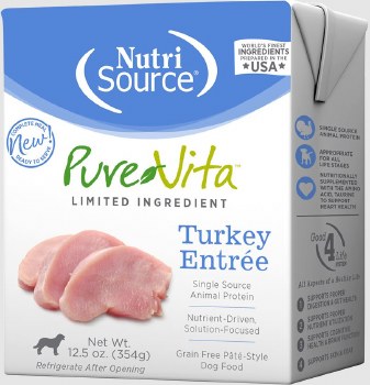 NutriSource Pure Vita Grain Free Turkey Entree Tetra Pack Dog, case of 12, 12.5oz