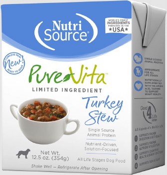 NutriSource Pure Vita Grain Free Turkey Stew Entree Tetra Pack Dog, case of 12, 12.5oz