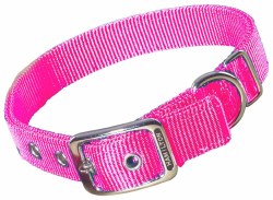 Hamilton Double Thick Nylon  Deluxe Dog Collar, 1 inch x 28 inch, Hot Pink