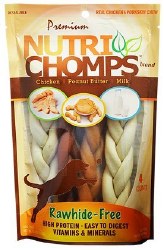 Nutri Chomps Premium Nutri Chomps 6 inch Assorted Flavor Braid Dog Treats, Digestible Dog Chew, 4 Count