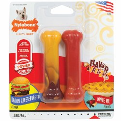 Nylabone Flavor Frenzy Power Chew Nylon Dog Chew Toy, Bacon Cheeseburger and Apple Pie Flavors, Regular, Dog Dental Health, 2 count