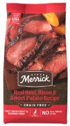 Merrick Real Bison, Beef, and Sweet Potato Recipe Grain Free, Dry Dog Food, 22lb