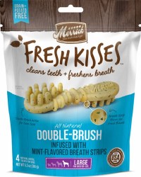 Merrick Fresh Kisses Double Brush Mint Breath Strips Large Grain Free Dental Dog Treats 4pk