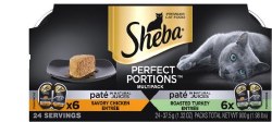 Sheba Perfect Portions Pate Variety Pack with Turkey and Chicken Grain Free Wet Cat Food, Case of 12, 2.6oz Twin Packs