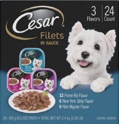 Cesar Gourmet Filets in Gravy Beef Variety Pack, Wet Dog Food, Case of 24, 3.5oz