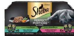 Sheba Perfect Portions Garden Medleys Variety Pack with Salmon, Tuna, and Vegetables in Gravy Wet Cat Food Case of 12, 2.6oz Twin Packs