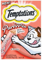 Whiskas Temptations Creamy Purree with Salmon, Cat Treat, 4 count, 107oz