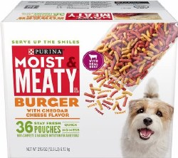 Purina Moist and Meaty Burger with Cheddar Cheese Flavor, Wet Dog Food, Case of 36, 6oz Pouches