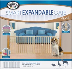 Four Paws Smart Expandable Extra Wide Wooden Pet Gate, 24x51-93