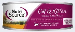 NutriSource Chicken and Rice Recipe Canned, Wet Cat Food, case of 12, 5oz Cans