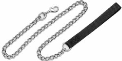 Fine Chain Dog Leash With Nylon Handle 4.0mm 4 Foot Black