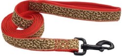 1 inch x 6ft Neoprene Leash Brown Leopard on Red