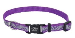 3/8 inch x 8-12 inch Reflective Adjustable Collar With a Purple Daisy Design