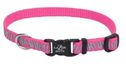 3/8 inch x 8-12 inch Reflective Adjustable Collar With a Pink Zebra Design