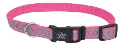 Reflective Adjustable 5/8 inch x 12-18 inch Pink Zebra Collar