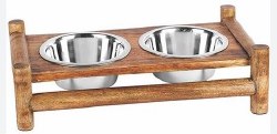 Advance Pet Bamboo Double Diner Stainless Steel Dish, Dog Bowls, 1Pt