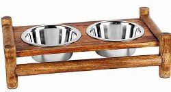 Advance Pet Bamboo Double Diner Stainless Steel Dish 1Qt
