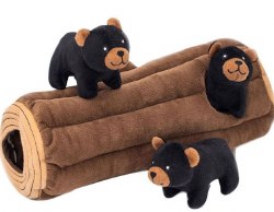 Zippy Paws Burrow Black Bear Log, Black Brown, Dog Toys, Extra Large