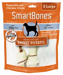 Smartbones Sweet Potato Flovored 3 pack Large Rawhide Free Dog Chews
