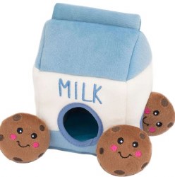 Zippy Paws Burrow Milk & Cookies, Blue Brown, Dog Toys, Medium