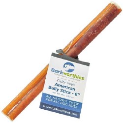 Barkworthies Bully Stick Odor Free, Dog Treats, 6 inch