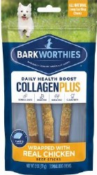Barkworthies Collagen chews Daily Health Boost Beef and Chicken Stick, Dog Treats, 6 inch 3 Count
