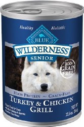 Blue Buffalo Wilderness Senior Formula Turkey and Chicken Grill Recipe Grain Free Canned Wet Dog Food case of 12, 12.5oz Cans