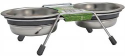 Loving Pets Silent Gray Double Diner, Dog Bowls, 2Qt