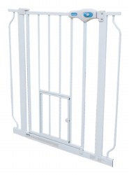 Carlson Expandable Extra Tall Pet Gate with Slide Handle and Small Pet Door, White, 41 inch x 29-52 inch