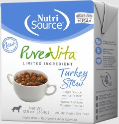 NutriSource Pure Vita Grain Free Turkey Stew Entree Tetra Pack, Wet Dog Food, Case of 12, 12.5oz