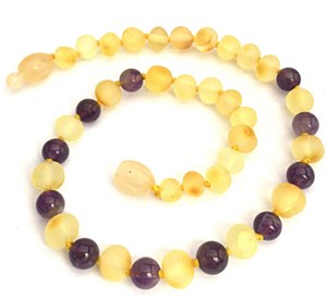 Baltic Amber Baby Necklace Sm Raw Lemon Color/Amethyst