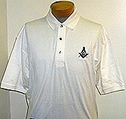 White Pique Golf Shirt with Square & Compass Large