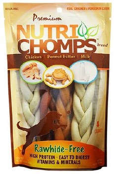 Nutri Chomps Premium Nutri Chomps 6 inch Assorted Flavor Braid Dog Treats, Digestible Dog Chew, 4 count