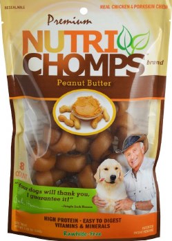 Nutri Chomps Peanut Butter Flavor Mini Knot Dog Treats, Digestible Dog Chews, 8 count, 2.5in