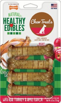 Nylabone Healthy Edibles Chew Treats for Dogs, Turkey and Apple Flavor, Regular, Dog Dental Health, 4 Count