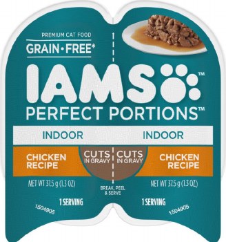 IAMS Perfect Portions Indoor Cat Formula Grain Free Chicken Cuts in Gravy Wet Cat Food 2.6oz
