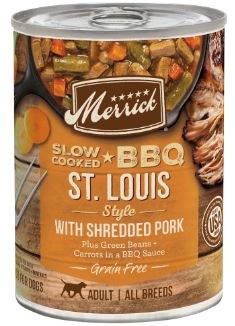 Merrick Grain Free St Louis Style BBQ with Shreded Pork Recipe Canned Wet Dog Food, case of 12, 12.7oz